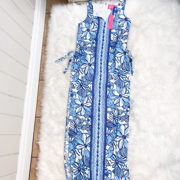 Lilly Pulitzer Donna Maxi Romper Succulent Blue Coronado Crab NWT Size 2 - Picture 3 of 9